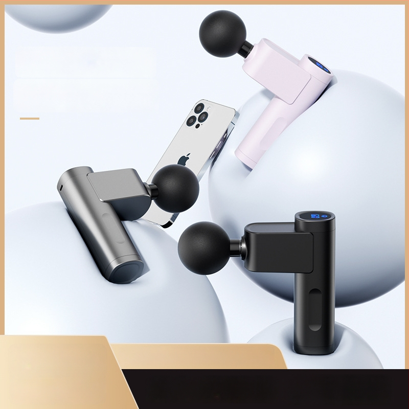 Mini tichý fasciálny masážny prístroj s LCD – 5+ úrovní rýchlosti, 4 hlavice, vstavaná batéria 1200–2000 mAh, hluk 36–45 dB