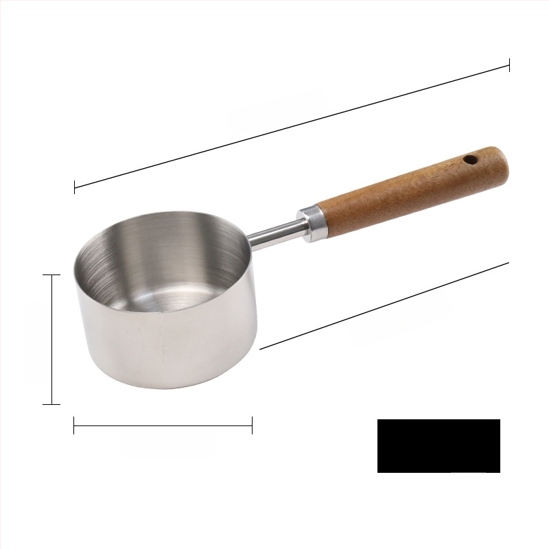 Sada meracích lyžíc z nehrdzavejúcej ocele s drevenou rúčkou, lyžička na kávu so skálou a merací pohár