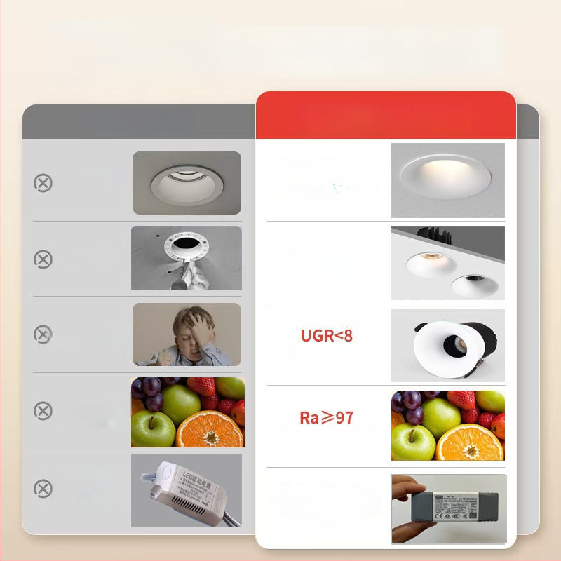 LED zapustený bezrámový oblúkový downlight, 6–10W, 220V, CRI≥90, 3000K/4000K/6000K, hliník