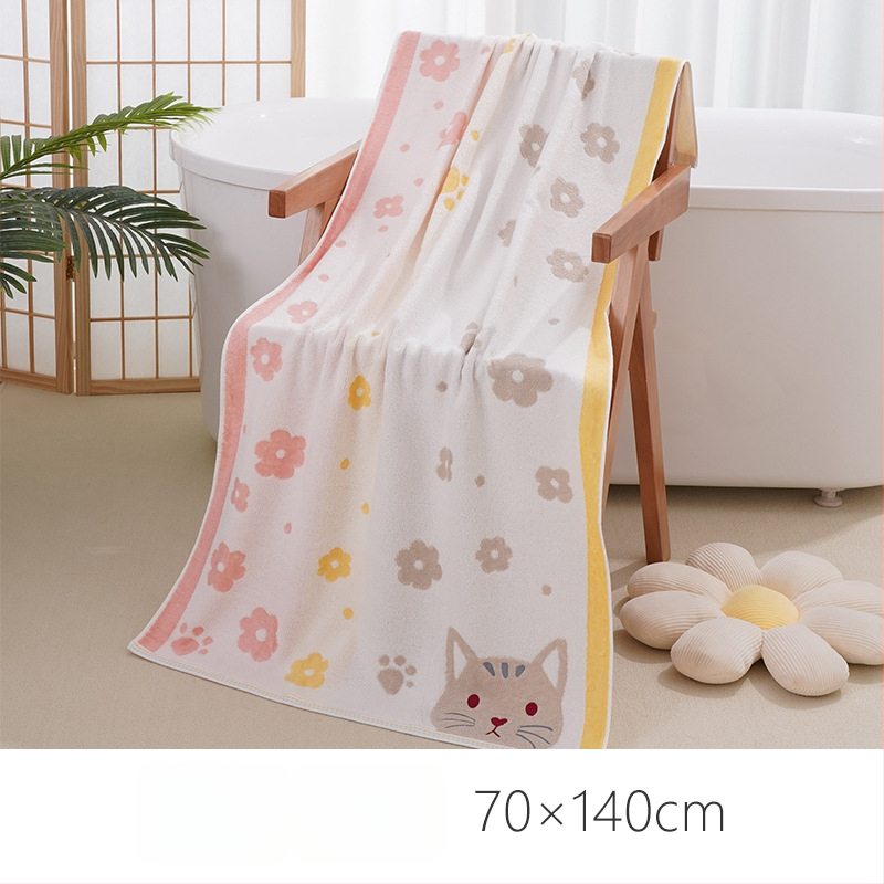 Detský uterák z bavlny s bambusovými vláknami (70% bavlna + 30% bambusové vlákno), motív mačky, vyšívanie jacquard, štvorcový tvar