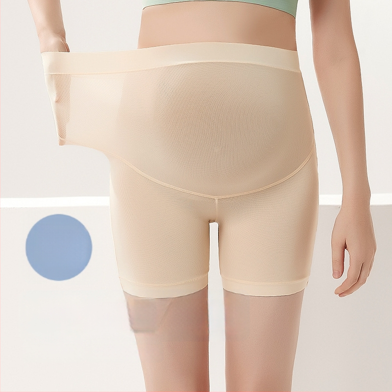 Tehotenské bezpečnostné nohavice, bezšvové, ľahká letná Ice Silk látka, podpora brucha, krátke nohavice z viskózy