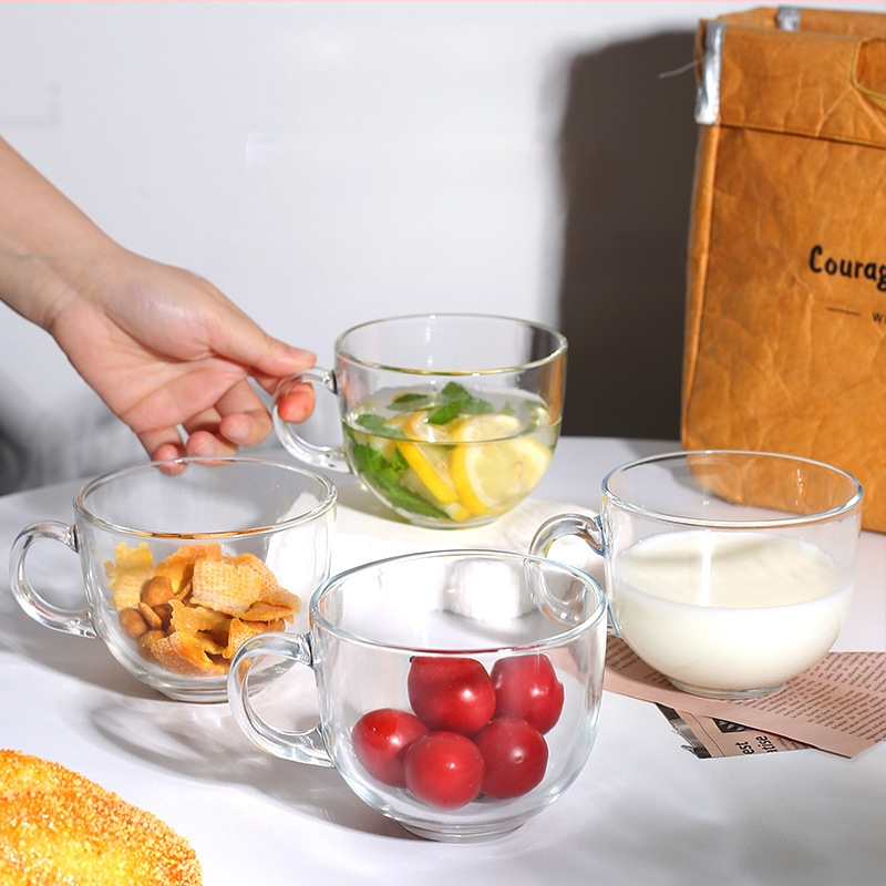Sklenená šálka s viečkom a držadlom, prenosný raňajkový pohár s lyžičkou, viacvrstvová konštrukcia