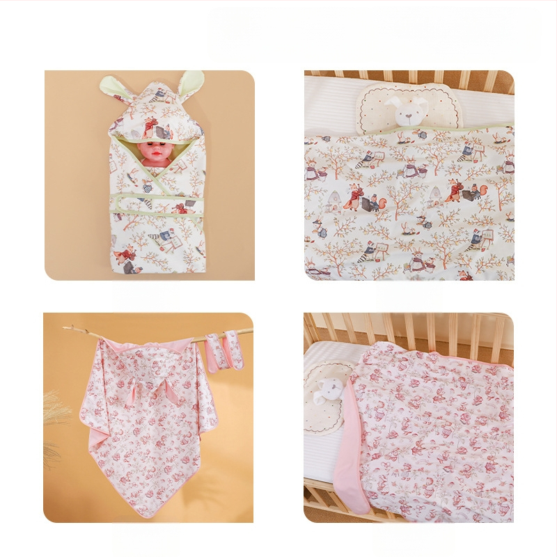 Новородено памучно квилтово одеяло, 100% памук, тегло до 0,5 кг, лято, карикатурен стил.