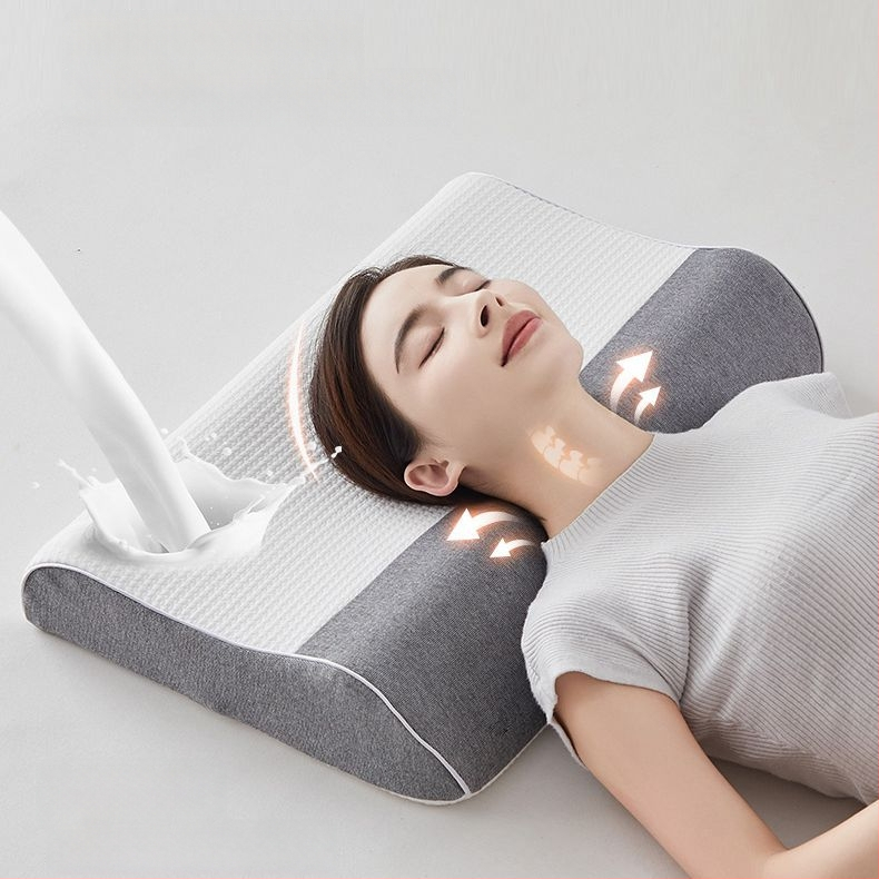 Spánková vankúš z memory latexu s pleteným poťahom, latexový obsah 80–90%, výška 5–10 cm, podpora krčnej chrbtice pre dospelých