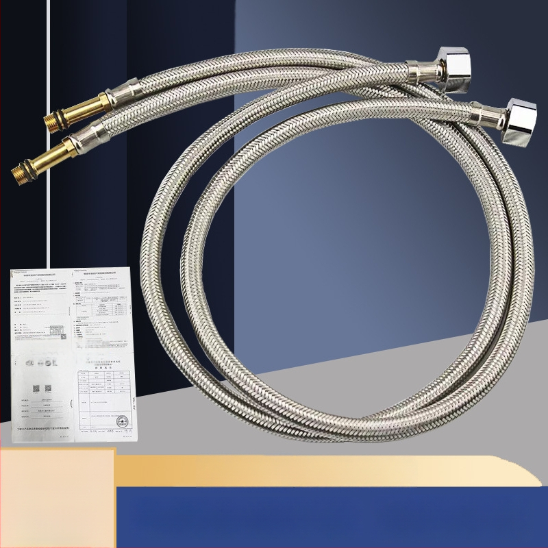 Hadica z opleteneho nehrdzavejúceho kovu na prívod vody, výbušne odolná, jednohlavý konektor, 304 SS, 1,6 MPa, 0–100°C