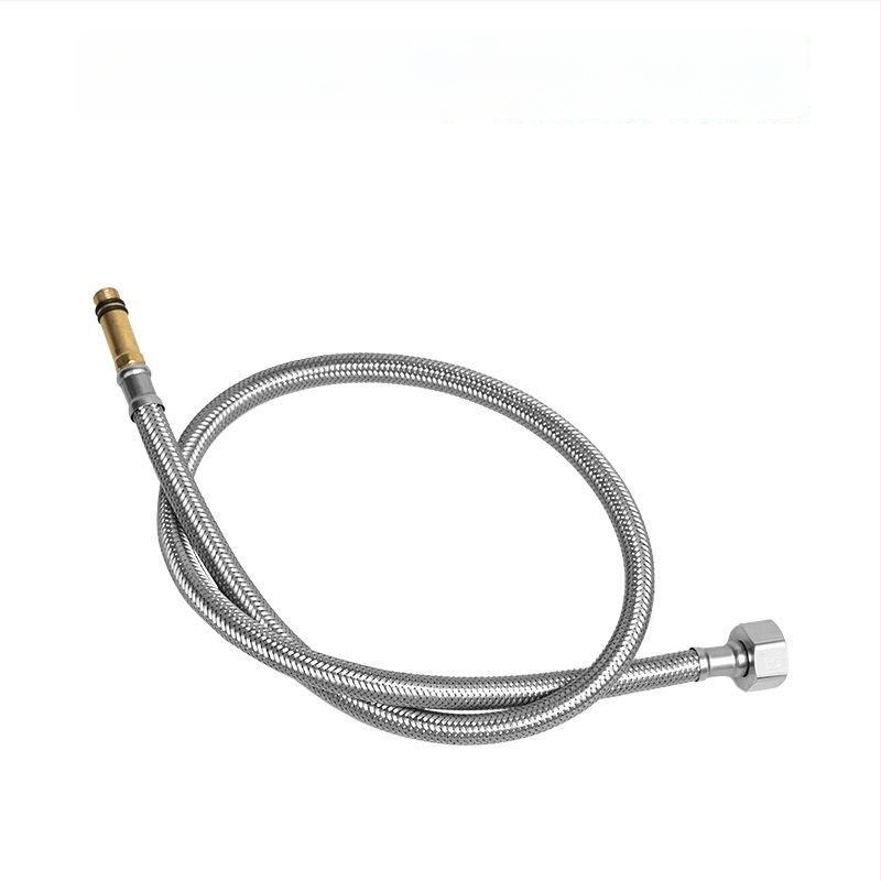 Hadica z opleteneho nehrdzavejúceho kovu na prívod vody, výbušne odolná, jednohlavý konektor, 304 SS, 1,6 MPa, 0–100°C