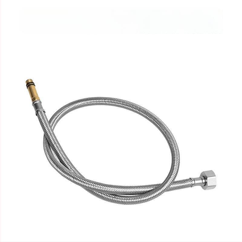 Hadica z opleteneho nehrdzavejúceho kovu na prívod vody, výbušne odolná, jednohlavý konektor, 304 SS, 1,6 MPa, 0–100°C