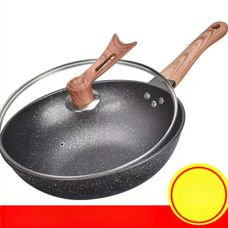 Onijia WOK z Maifanového kameňa - nepriľnavý, bez oleja, ploché dno, kompatibilný s indukciou, sklenené veko