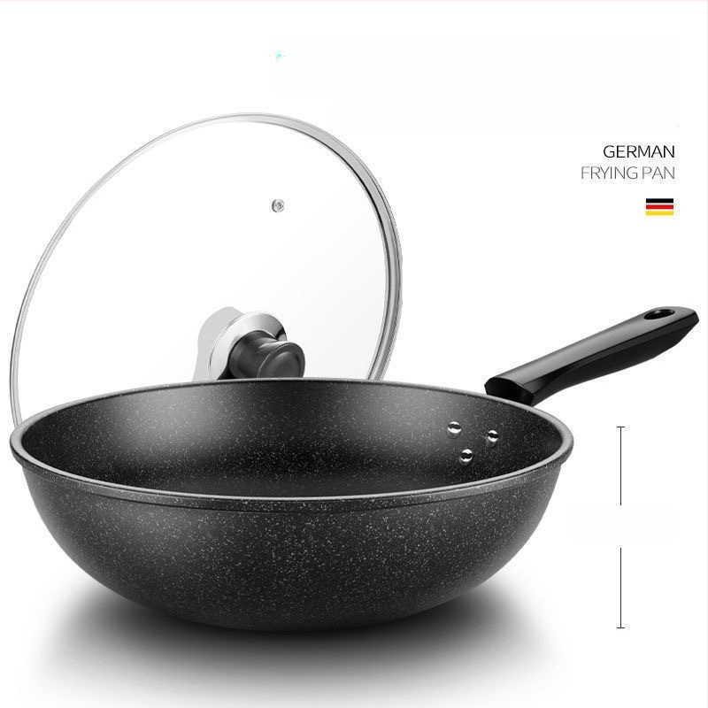 Onijia WOK z Maifanového kameňa - nepriľnavý, bez oleja, ploché dno, kompatibilný s indukciou, sklenené veko