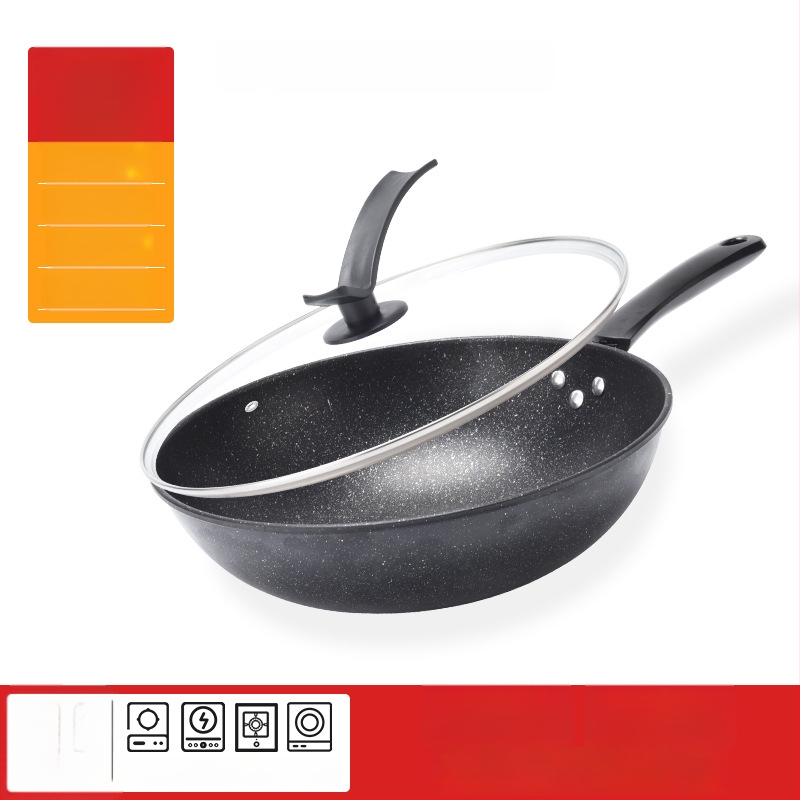 Onijia WOK z Maifanového kameňa - nepriľnavý, bez oleja, ploché dno, kompatibilný s indukciou, sklenené veko