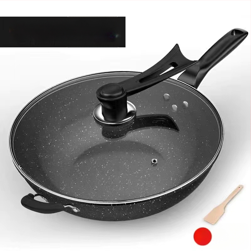 Onijia WOK z Maifanového kameňa - nepriľnavý, bez oleja, ploché dno, kompatibilný s indukciou, sklenené veko