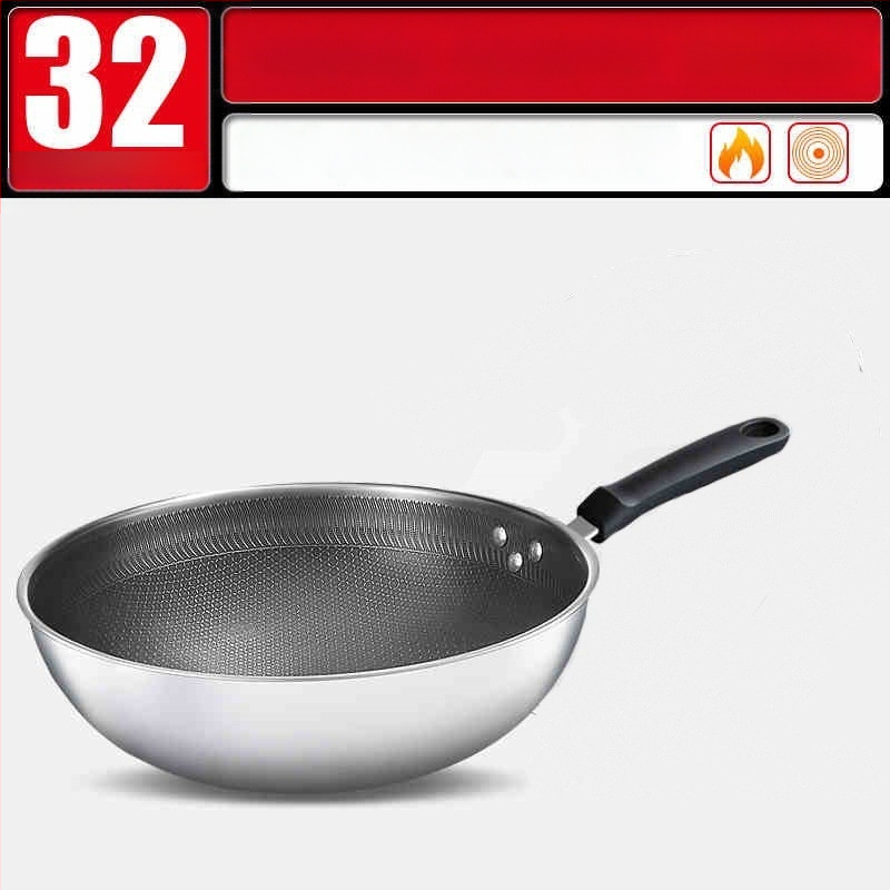 Wok pan s nepriľnavým povrchom z 316 nerezovej ocele, viacvrstvové dno, sklenené veko, vhodný na plynovú platňu