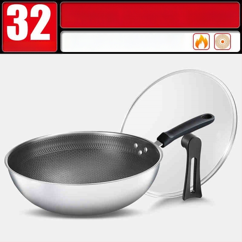 Wok pan s nepriľnavým povrchom z 316 nerezovej ocele, viacvrstvové dno, sklenené veko, vhodný na plynovú platňu