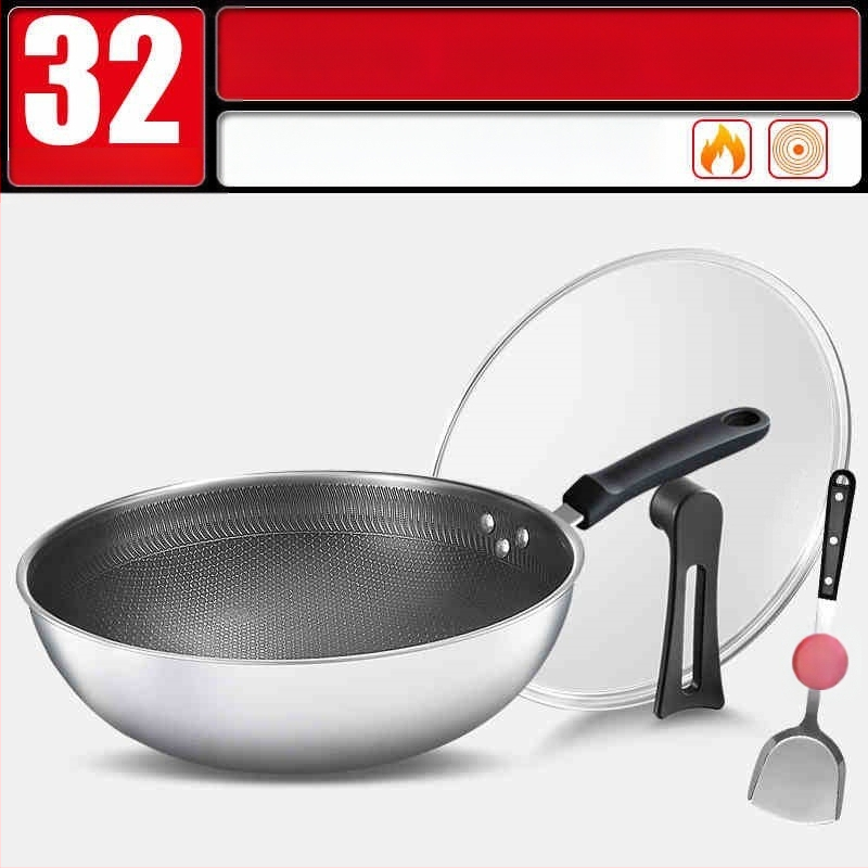 Wok pan s nepriľnavým povrchom z 316 nerezovej ocele, viacvrstvové dno, sklenené veko, vhodný na plynovú platňu