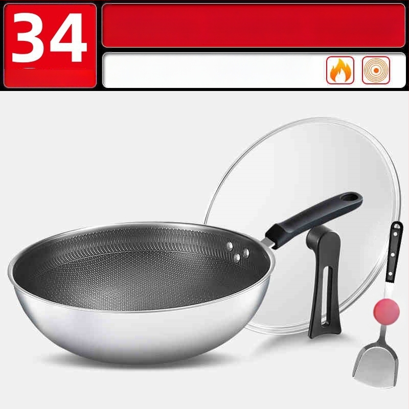 Wok pan s nepriľnavým povrchom z 316 nerezovej ocele, viacvrstvové dno, sklenené veko, vhodný na plynovú platňu