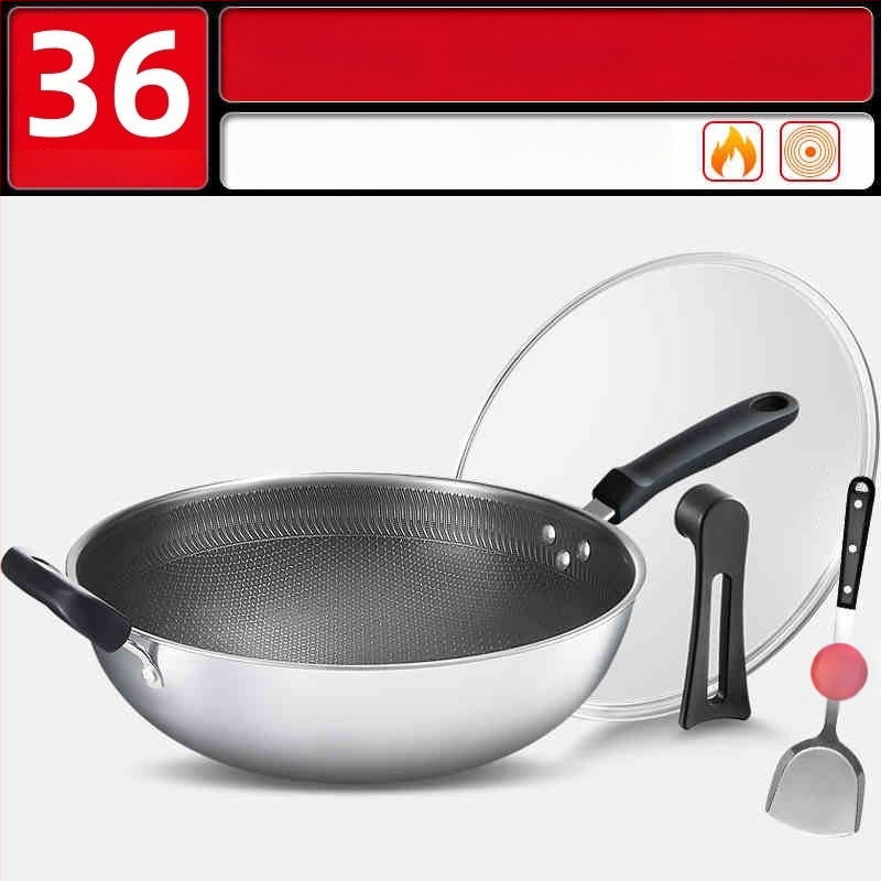Wok pan s nepriľnavým povrchom z 316 nerezovej ocele, viacvrstvové dno, sklenené veko, vhodný na plynovú platňu