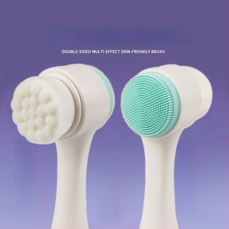 Jemná silikónová dvojstranná čistiaca kefka na tvár — stojací dizajn, ručná