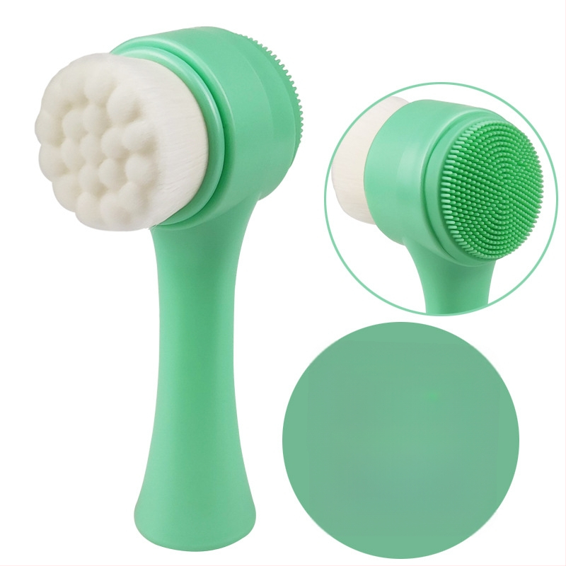Jemná silikónová dvojstranná čistiaca kefka na tvár — stojací dizajn, ručná
