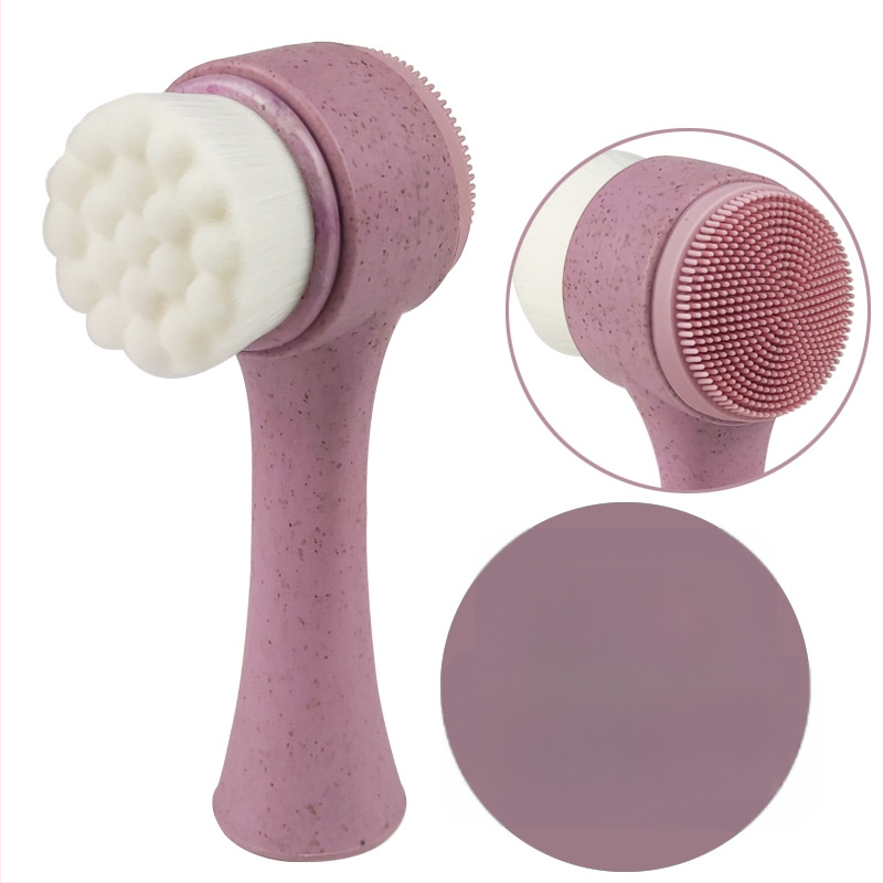 Jemná silikónová dvojstranná čistiaca kefka na tvár — stojací dizajn, ručná
