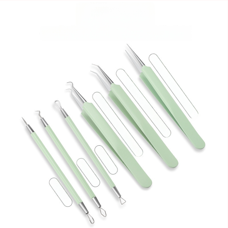 Sada nástrojov na liečbu akné, 5 kusov, nerezová oceľ, s zrkadlom, model fcztz-03