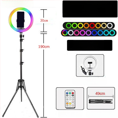 Chaobei RGB LED светлина за запълване с регулируема яркост, 10-50W, 5V, стойка за монтаж, за вътрешно, външно заснемане и стрийминг.