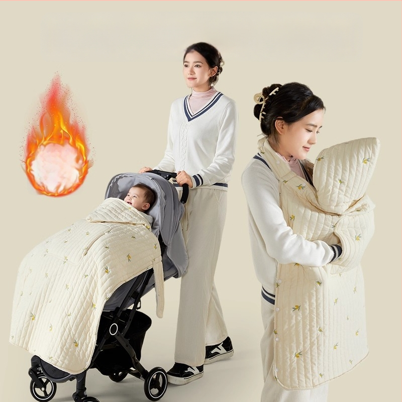 Покривало за количка за бебета с ветроустойчив плащ и презрамки, зимно удебелено одеяло, полиестер, за новородени до 3 години