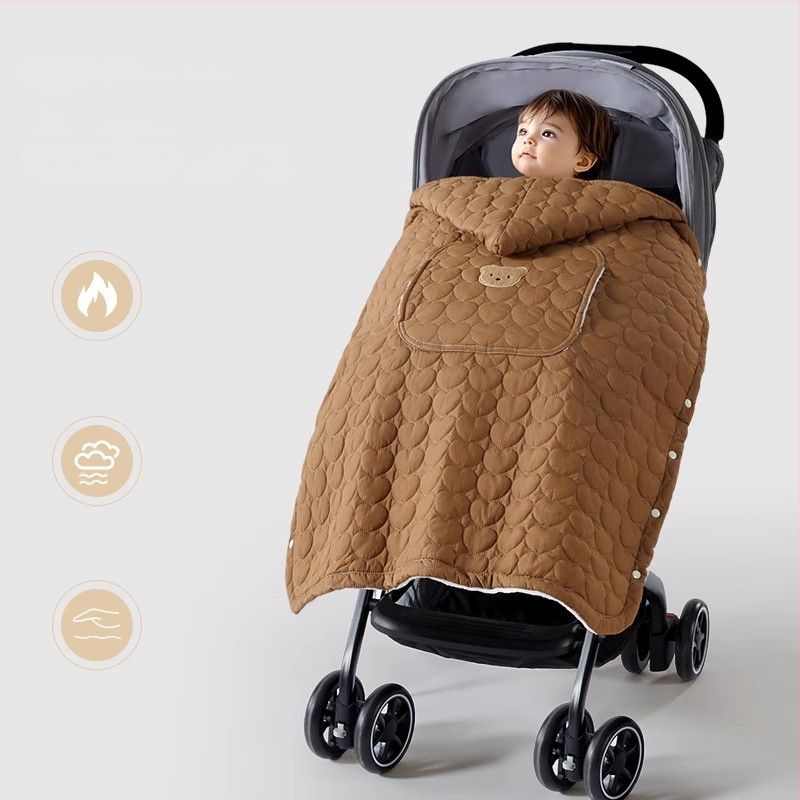 Покривало за количка за бебета с ветроустойчив плащ и презрамки, зимно удебелено одеяло, полиестер, за новородени до 3 години