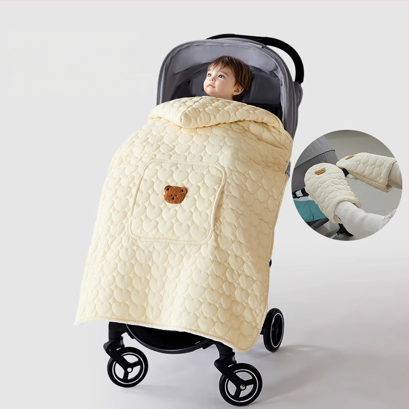 Покривало за количка за бебета с ветроустойчив плащ и презрамки, зимно удебелено одеяло, полиестер, за новородени до 3 години