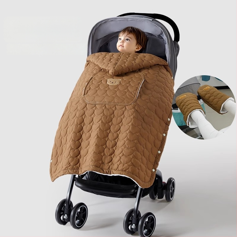 Покривало за количка за бебета с ветроустойчив плащ и презрамки, зимно удебелено одеяло, полиестер, за новородени до 3 години