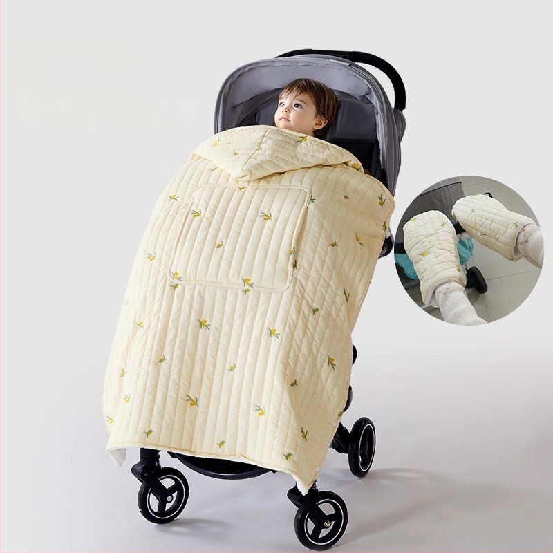 Покривало за количка за бебета с ветроустойчив плащ и презрамки, зимно удебелено одеяло, полиестер, за новородени до 3 години