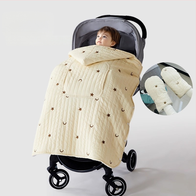 Покривало за количка за бебета с ветроустойчив плащ и презрамки, зимно удебелено одеяло, полиестер, за новородени до 3 години