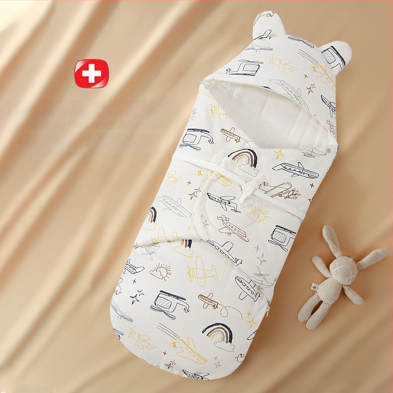 Spací vak pre novorodencov s integrovaným zabalením, vonkajší a vnútorný materiál 95% bavlna, výplň: imitácia hodvábnej bavlny, zips Nylon, karikatúrny vzor, jar a jeseň, vhodné pre novorodencov 0-12 mesiacov