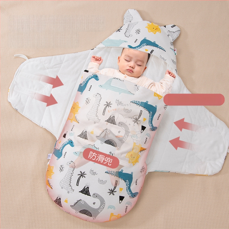 Spací vak pre novorodencov s integrovaným zabalením, vonkajší a vnútorný materiál 95% bavlna, výplň: imitácia hodvábnej bavlny, zips Nylon, karikatúrny vzor, jar a jeseň, vhodné pre novorodencov 0-12 mesiacov