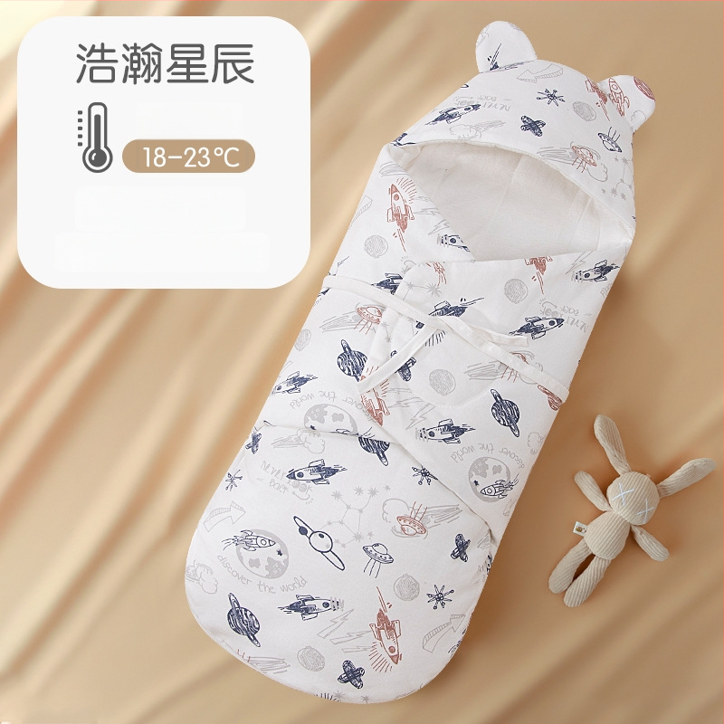 Spací vak pre novorodencov s integrovaným zabalením, vonkajší a vnútorný materiál 95% bavlna, výplň: imitácia hodvábnej bavlny, zips Nylon, karikatúrny vzor, jar a jeseň, vhodné pre novorodencov 0-12 mesiacov
