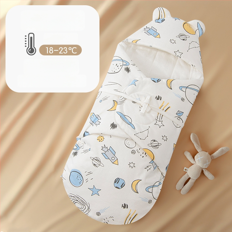 Spací vak pre novorodencov s integrovaným zabalením, vonkajší a vnútorný materiál 95% bavlna, výplň: imitácia hodvábnej bavlny, zips Nylon, karikatúrny vzor, jar a jeseň, vhodné pre novorodencov 0-12 mesiacov