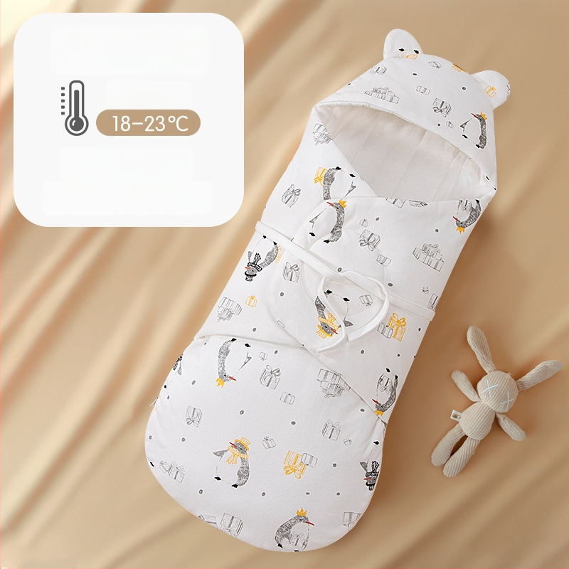 Spací vak pre novorodencov s integrovaným zabalením, vonkajší a vnútorný materiál 95% bavlna, výplň: imitácia hodvábnej bavlny, zips Nylon, karikatúrny vzor, jar a jeseň, vhodné pre novorodencov 0-12 mesiacov