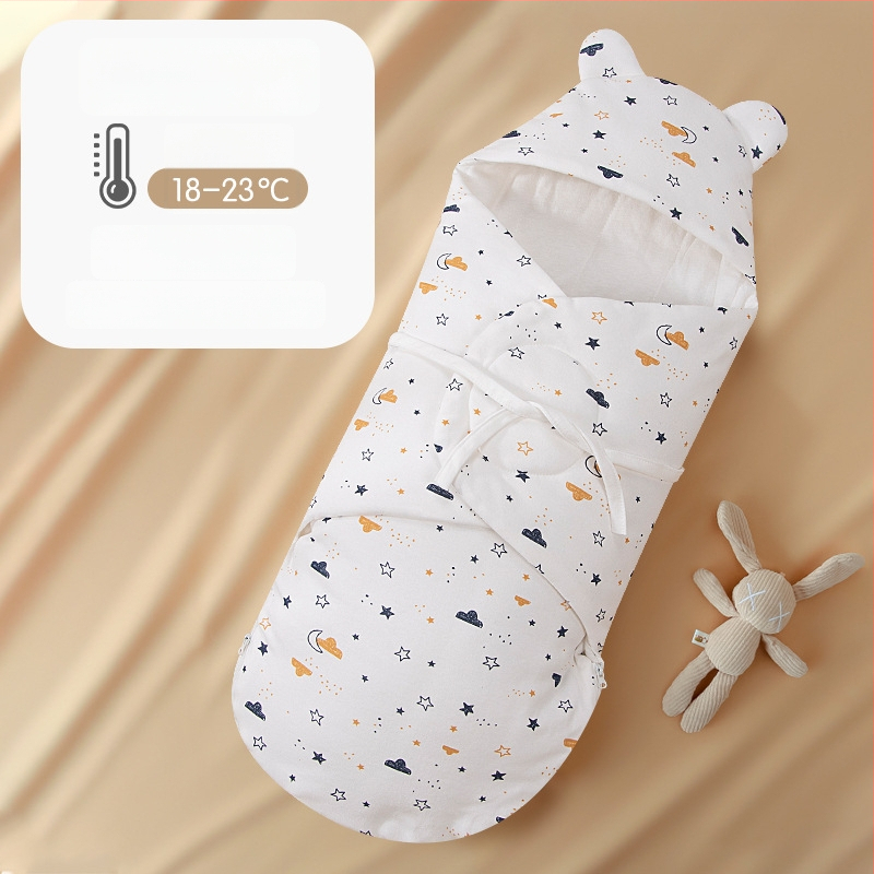 Spací vak pre novorodencov s integrovaným zabalením, vonkajší a vnútorný materiál 95% bavlna, výplň: imitácia hodvábnej bavlny, zips Nylon, karikatúrny vzor, jar a jeseň, vhodné pre novorodencov 0-12 mesiacov