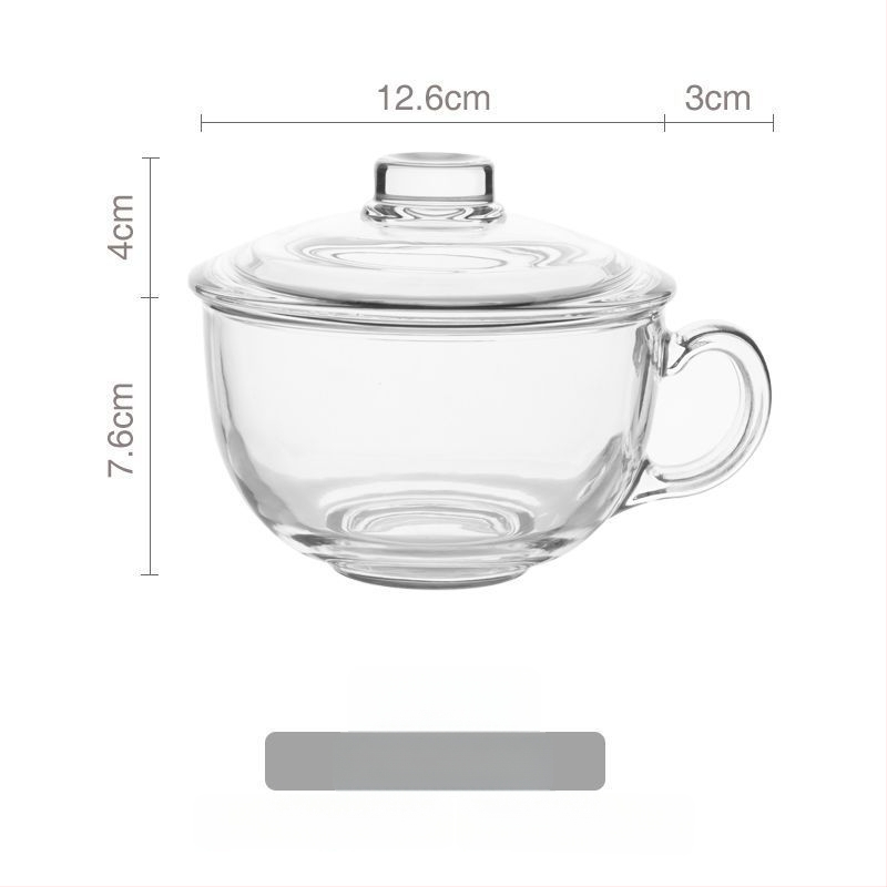 Γυάλινο μπολ πρωινού με καπάκι και λαβή για κουτάλι — κατάλληλο για γιαούρτι, βρώμη και γάλα; ανθεκτικό στη θερμοκρασία, κατασκευή πολλών στρώσεων