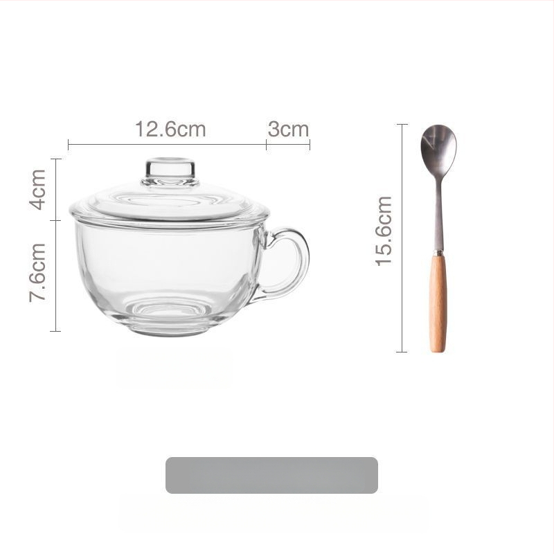 Γυάλινο μπολ πρωινού με καπάκι και λαβή για κουτάλι — κατάλληλο για γιαούρτι, βρώμη και γάλα; ανθεκτικό στη θερμοκρασία, κατασκευή πολλών στρώσεων