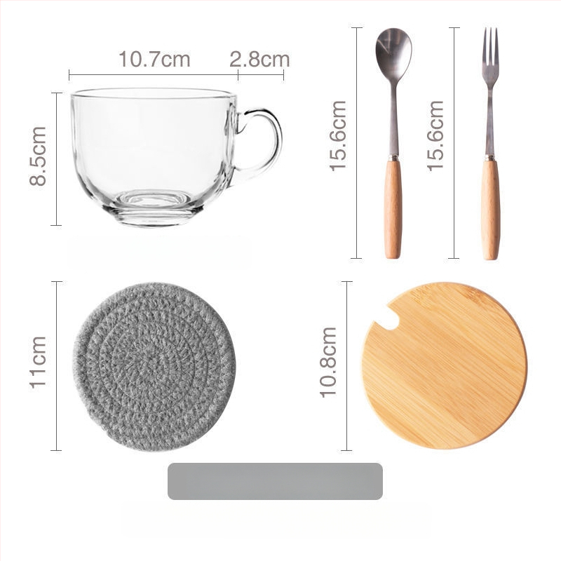 Γυάλινο μπολ πρωινού με καπάκι και λαβή για κουτάλι — κατάλληλο για γιαούρτι, βρώμη και γάλα; ανθεκτικό στη θερμοκρασία, κατασκευή πολλών στρώσεων