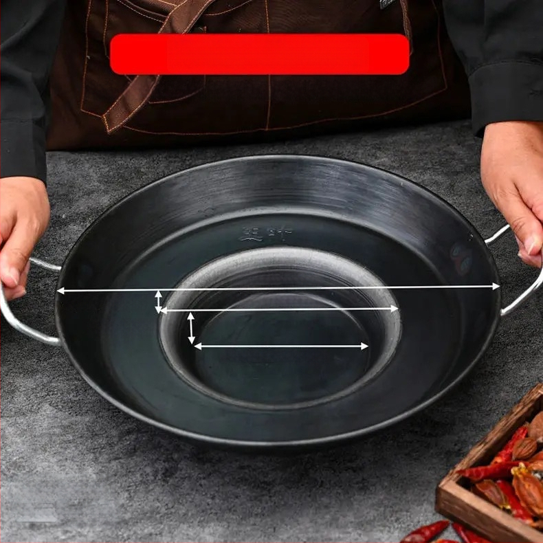 Wok z liatiny, odolný voči hrdzi, hĺbka 8 cm, dno s jedným plochým dnom, určený pre plynovú varnú dosku