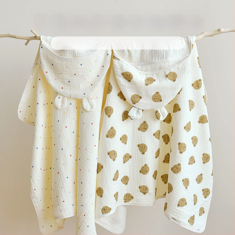 Бебешко наметало за къпане с качулка – чист памук, 200–300 g, за новородени до 3 години, всесезонно