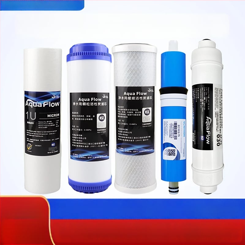 Filtračný cartridge na vodu, 5-stupňový domáci filter, PP bavlna a sinterované aktívne uhlie, NSF certifikát, potravinárska kvalita materiálu