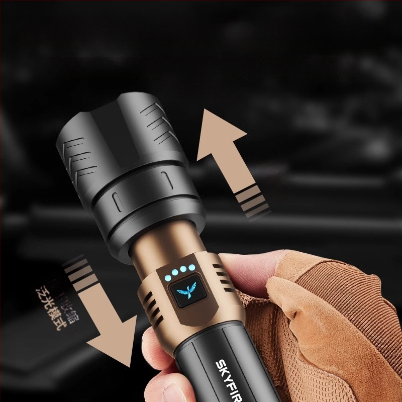 Skyfire LED batéria so laserom pre vonkajšie použitie, dosah 500 m+, 4000 mAh, 16 W, hliníková zliatina, ručné nabíjanie, 360° otáčanie