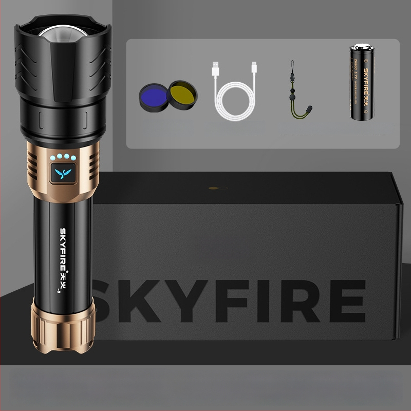 Skyfire LED batéria so laserom pre vonkajšie použitie, dosah 500 m+, 4000 mAh, 16 W, hliníková zliatina, ručné nabíjanie, 360° otáčanie