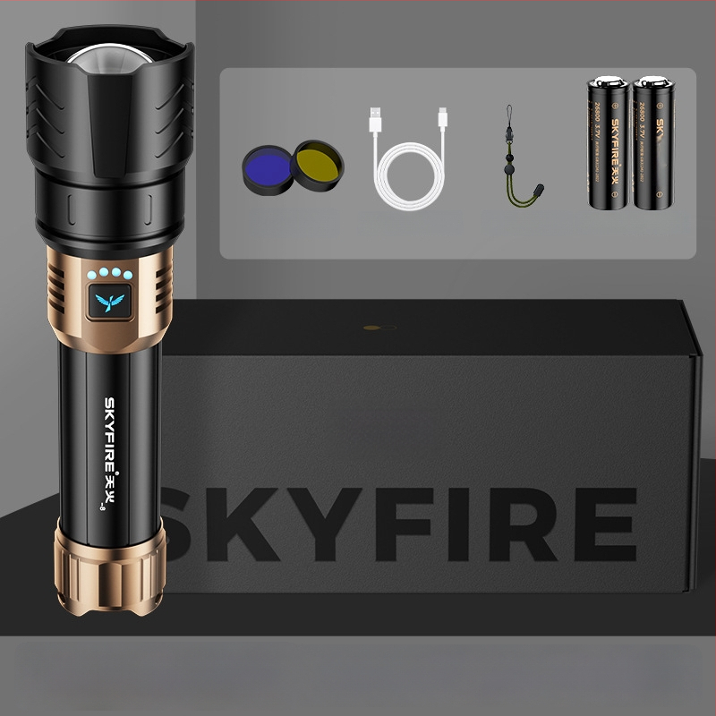 Skyfire LED batéria so laserom pre vonkajšie použitie, dosah 500 m+, 4000 mAh, 16 W, hliníková zliatina, ručné nabíjanie, 360° otáčanie