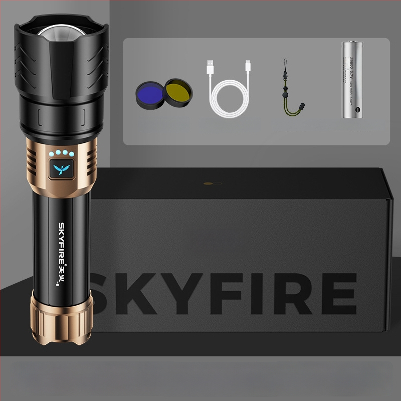 Skyfire LED batéria so laserom pre vonkajšie použitie, dosah 500 m+, 4000 mAh, 16 W, hliníková zliatina, ručné nabíjanie, 360° otáčanie