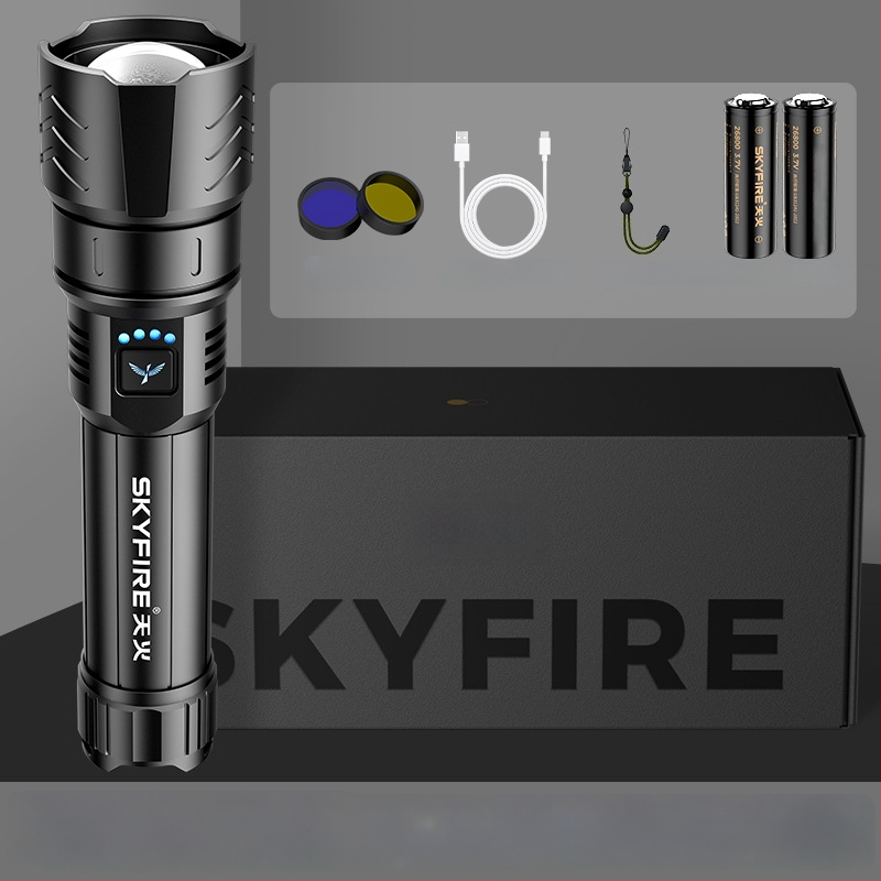 Skyfire LED batéria so laserom pre vonkajšie použitie, dosah 500 m+, 4000 mAh, 16 W, hliníková zliatina, ručné nabíjanie, 360° otáčanie