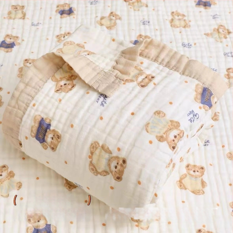 Detská šesťvrstvová gáza uterák na kúpanie, bavlna, prateľná, s karikatúrnym vzorom, hmotnosť 300–400 g