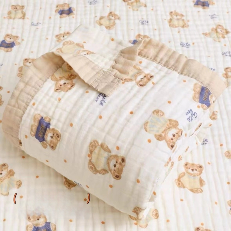 Detská šesťvrstvová gáza uterák na kúpanie, bavlna, prateľná, s karikatúrnym vzorom, hmotnosť 300–400 g